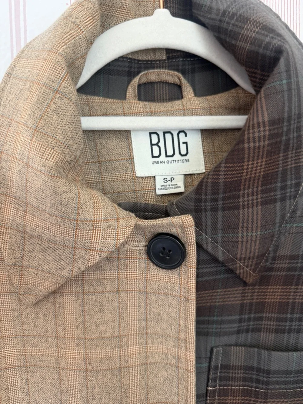 BDG Patchwork Plaid Long Sleeve Coat Dress in Brown and Gray Tones - Picture 2 of 4